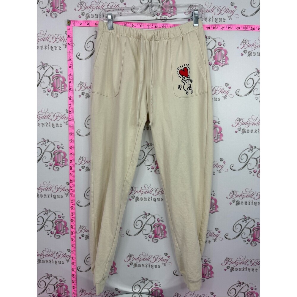 Keith haring sweatpants white Cream Track Joggers with Heart Graphic